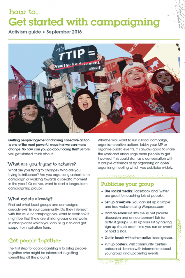 Screen shot of the first page of the 'How to get started with campaigning' pamphlet