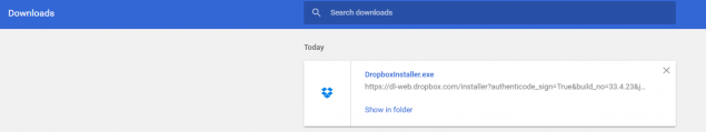 Screenshot of Dropbox installer application downloaded file in Chrome