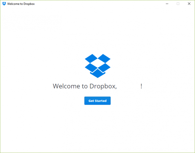 Screenshot of Dropbox welcome screen