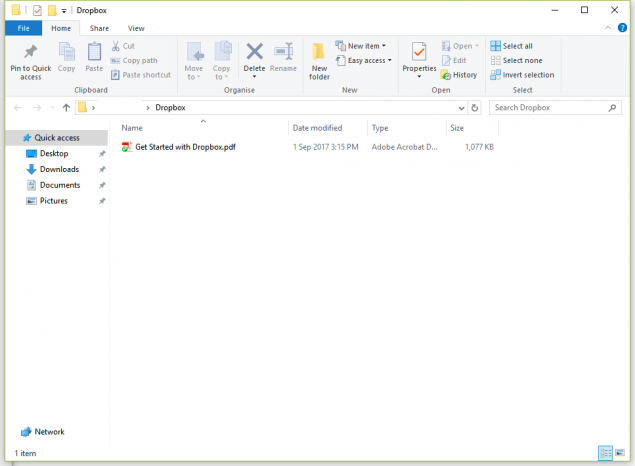 Screenshot of the Dropbox folder in Windows