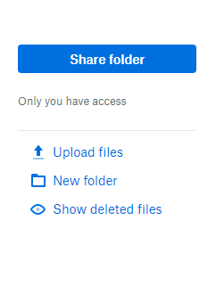 Screenshot of the Dropbox upload and share files menu
