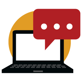 Icon of a laptop with a speech bubble with dots in it