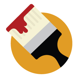 Icon of a paintbrush with some red paint on it